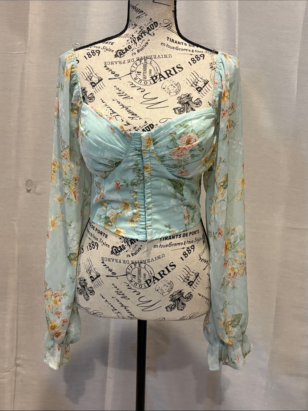 NWT Windsor Floral Sweetheart Corset Top in Light Aqua Sz L Jr